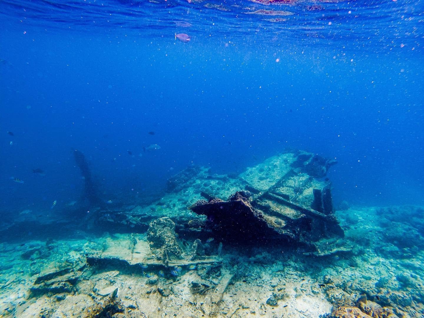 Shipyard wreck rising from the reef