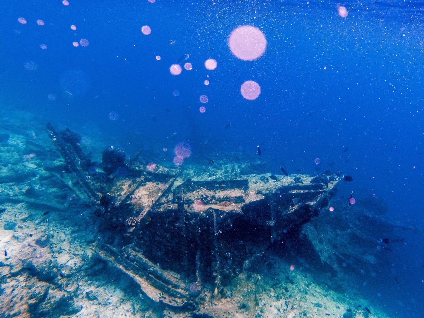 Diver's view of the Shipyard wreck, Lhaviyani